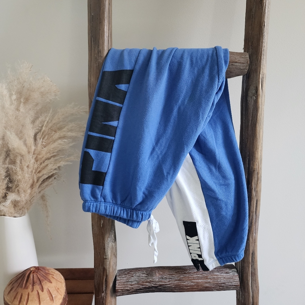 PINK Blue Logo Sweat Pants Zip Leg Women's Small